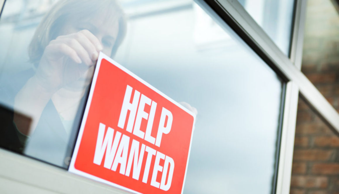 HELP WANTED Recruitment Sign Displayed for Hiring, Employment, Economic Recovery